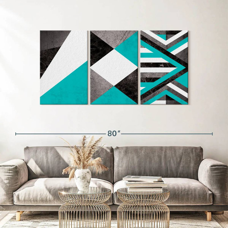 Textures Geometric Abstract XII Multi Piece Canvas Print, 30" H x 62" W x 1.25" D