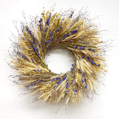 Natural Dried Wheat, Larkspur, and Twigs Wreath