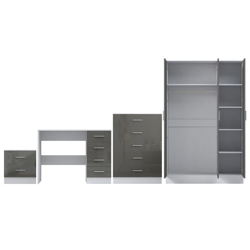 Eva Piece Bedroom Set, Grey Gloss / Matt White