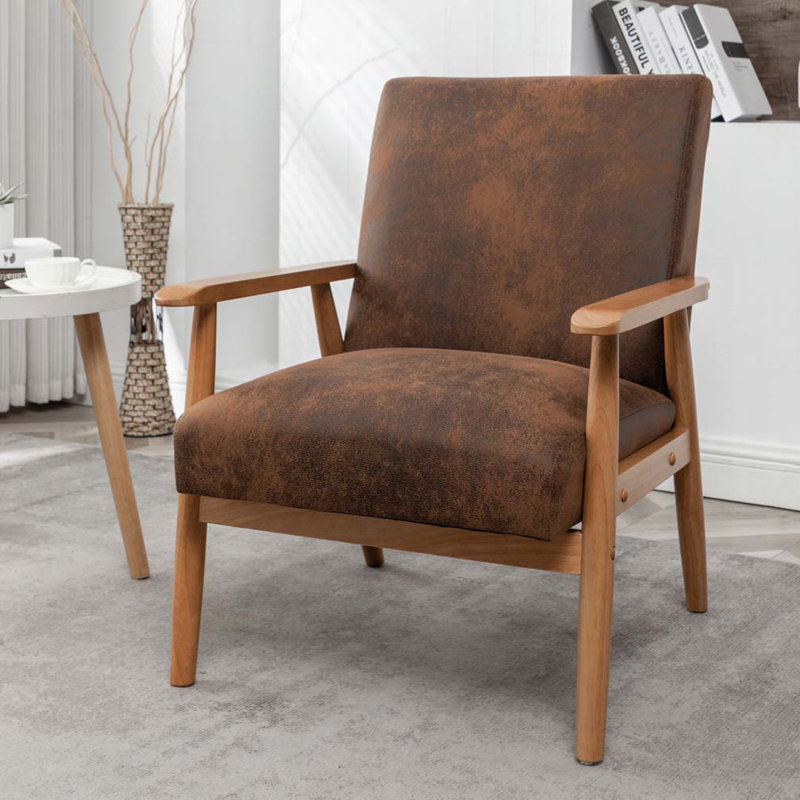 25.38'' Wide Wood Frame Armchair, Marron clair