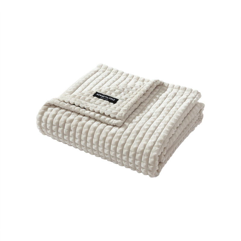 Houndstooth Kenneth Cole Textured Solid Plush Throw Blanket, Beige