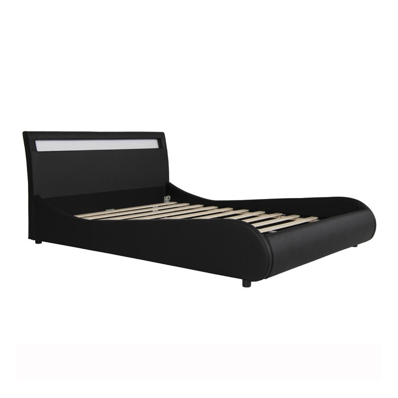 Atropos LED Faux Leather Bed Frame with Mattress Options, Black, Small Double (4')