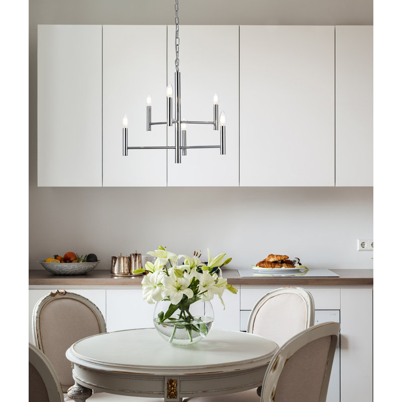 Luminaire suspendu géométrique unique Cartell, Chrome, 6 lumières, H 19,9 po x l 22 po x P 22 po