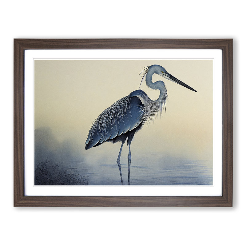 Heron Bird Vol.1 - Single Picture Frame Print, 34cm H x 46cm W x 2cm D, Walnut