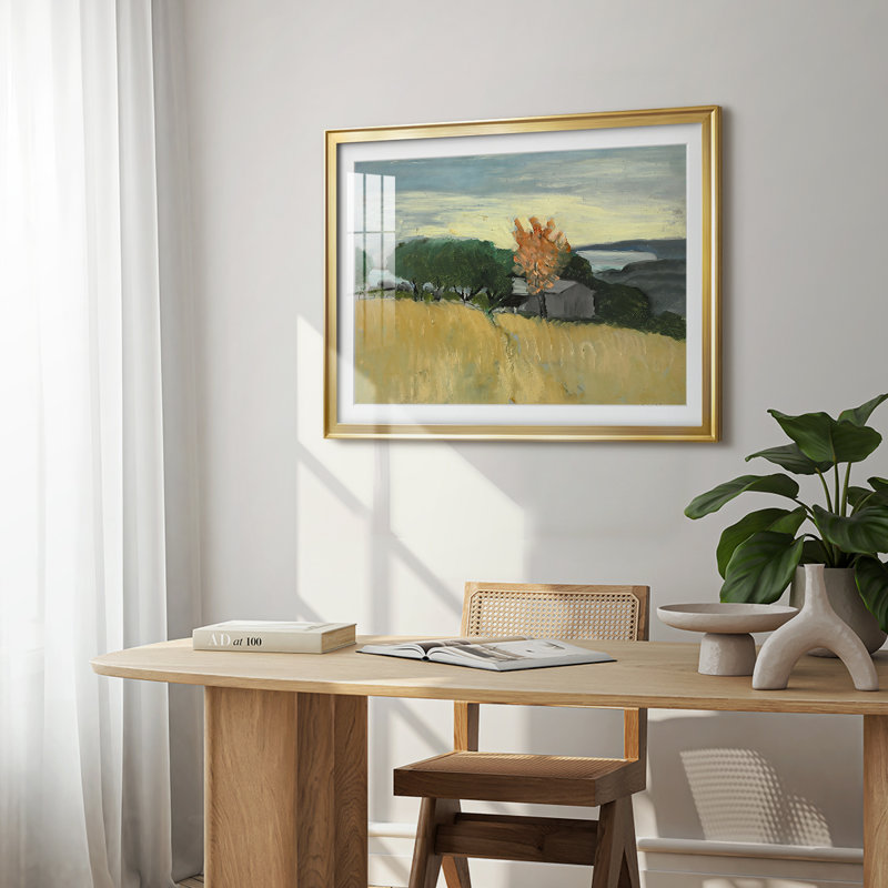 Landscape with a Yellow Field-Henri Matisse-Framed Print with Mat and glass-c. early 20th Century, Gold, Framed Print