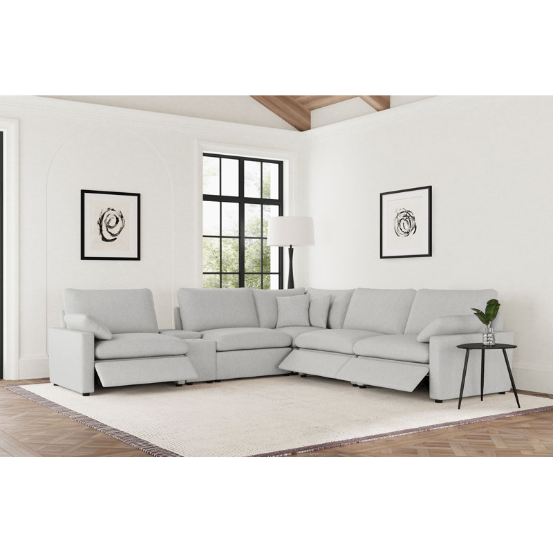 Canapé modulaire inclinable électrique 6 pièces Yelton - gris, Tissu gris