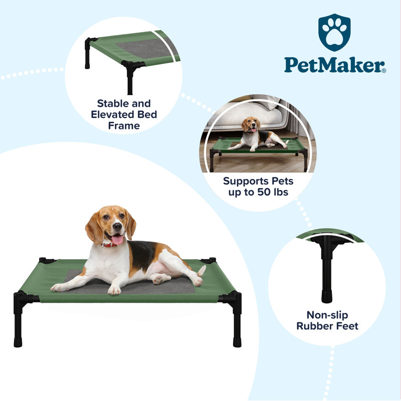 PETMAKER 30x24-Inch Elevated Dog Bed - Portable Pet Bed with Carrying Case for Medium Dogs, Green, Green