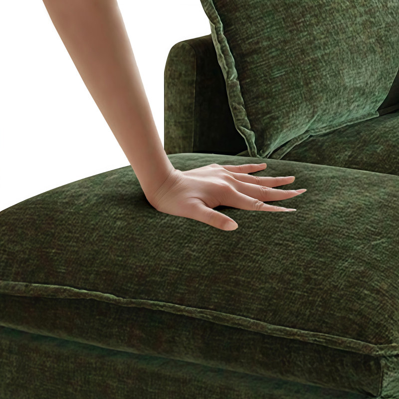 Canapé-lit modulaire en forme de L avec 1 repose-pieds Comfy, Chenille verte