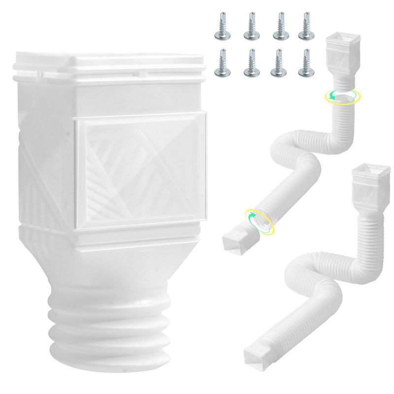 Rain Gutter Downspout Extensions 2-Pack Flexible Downspout Extender, White