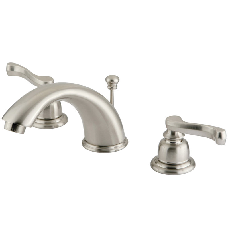 Kingston Brass Royale Two-Handle 3-Hole Deck Mount Widespread Bathroom Faucet with Retail Pop-Up Drain, Brushed Nickel