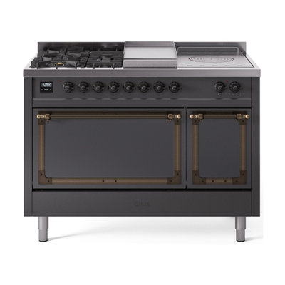 ILVE Nostalgie II Noblesse 48 in Dual Fuel Range, 5 Burner, Griddle, Frenchtop