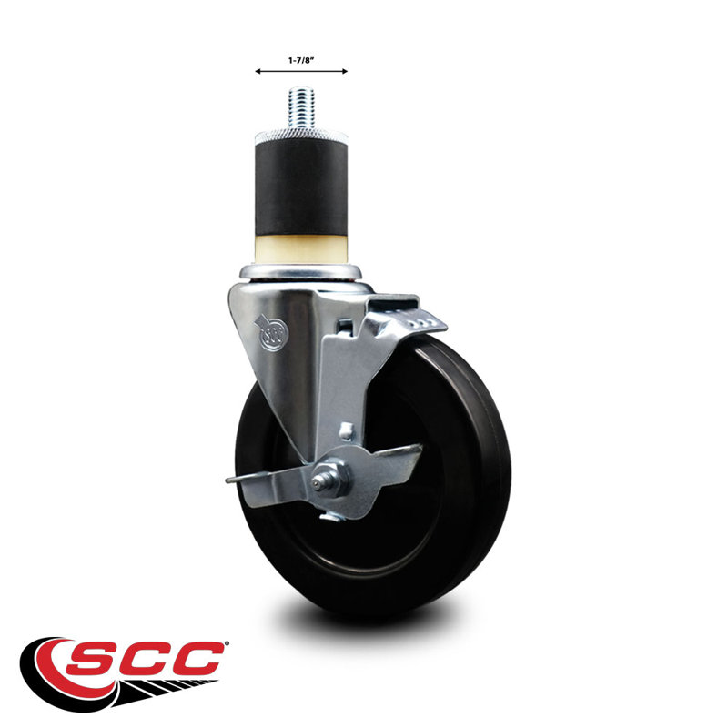 Roulettes pivotantes en caoutchouc souple 1-7 / 8 pouces avec frein SCC