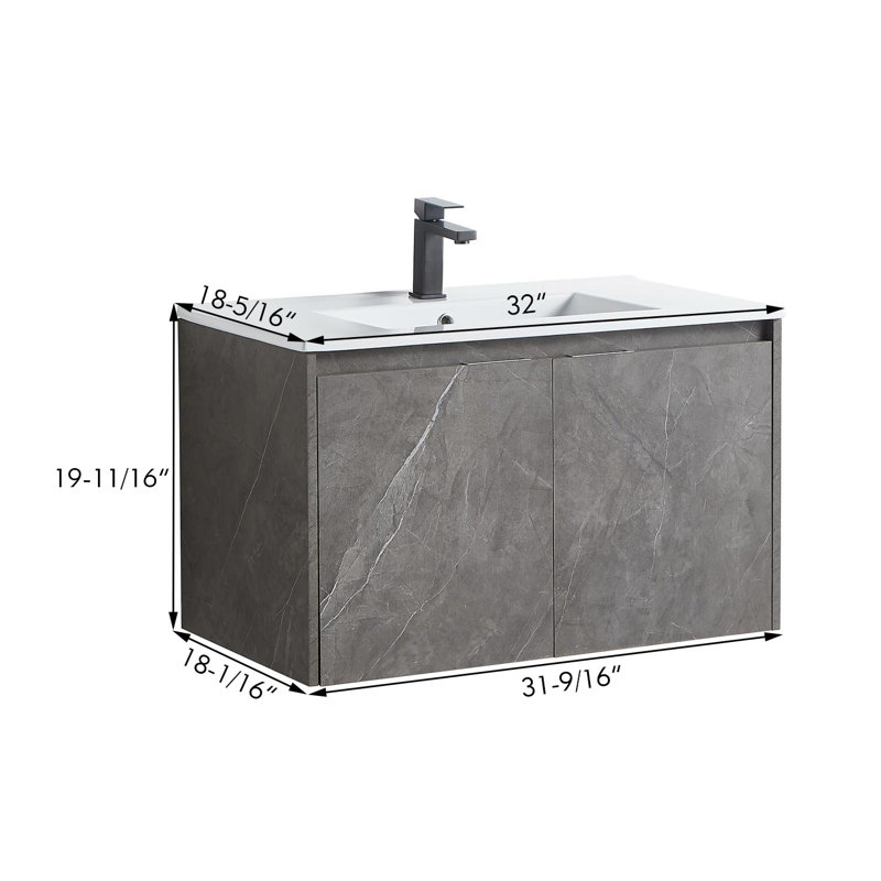 32'' Single Bathroom Vanity with Ceramic Top, Gray