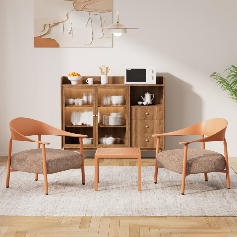 Ensemble de chaises d'appoint Summer Modern avec table basse - 2 chaises et table de salon, Orange