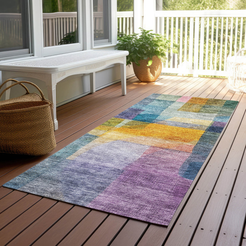 Tapis bleu intérieur / extérieur lavable à la machine Chantille ACN1113, Runner 2'3" x 7'6"