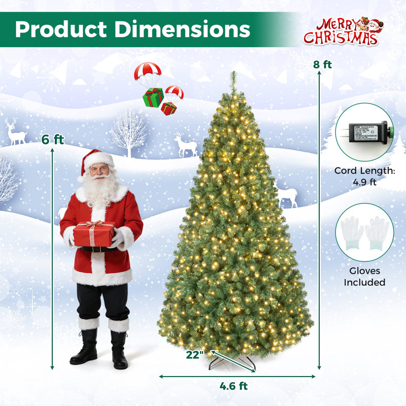 Arbre de Noël vert avec lumières, 8 pi