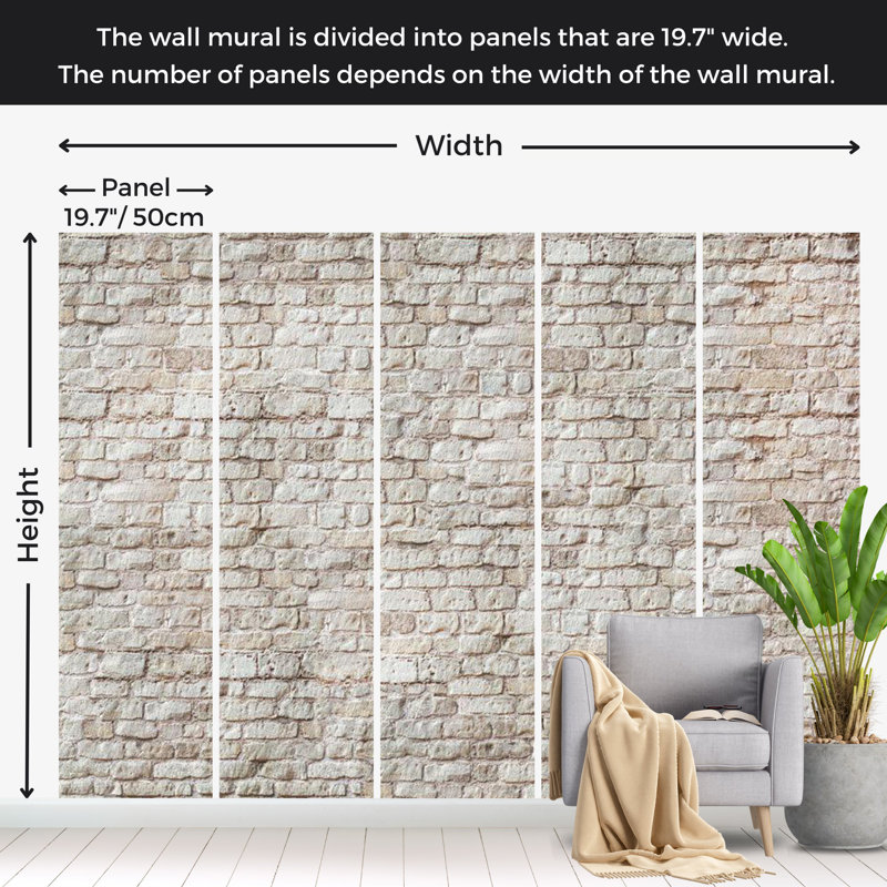 Surface Background Wallpaper Wall Mural - Beige Aesthetic Brick Wall, 98" W x 68" L