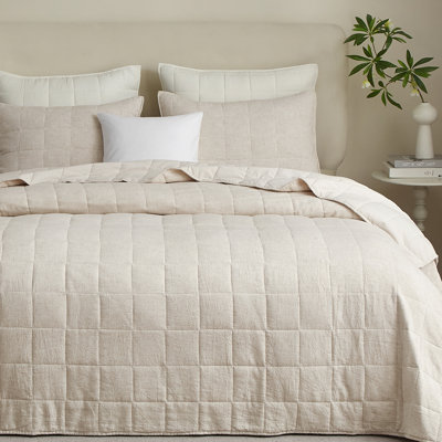 100% Linen Quilt Set, Pre-Washed Linen Front and Cotton Back Comforter