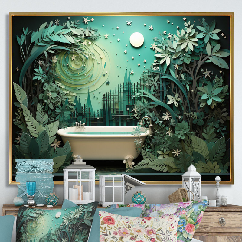 " Bath Fresh Oasis II ", 12" H x 20" W x 1" D, Gold Floater Framed