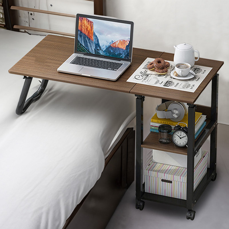 Adjustable Solid Wood Top Metal Base Computer Desk, Black, Black
