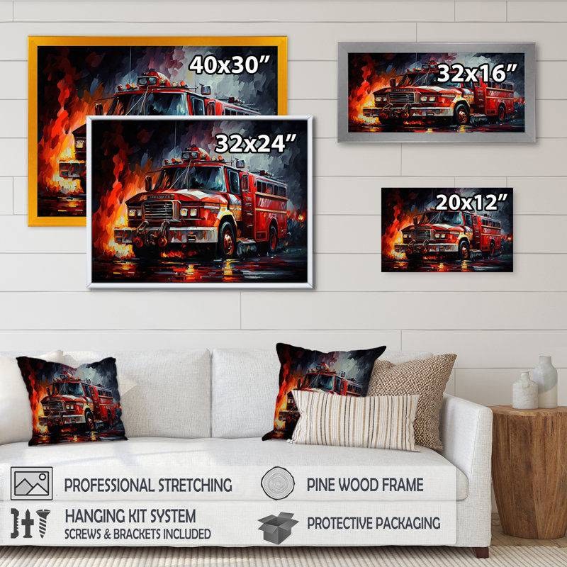 Le camion de pompiers Fiery Pursuit II - Transport de camion de pompiers, impression sur toile, L 44 po x H 34 po