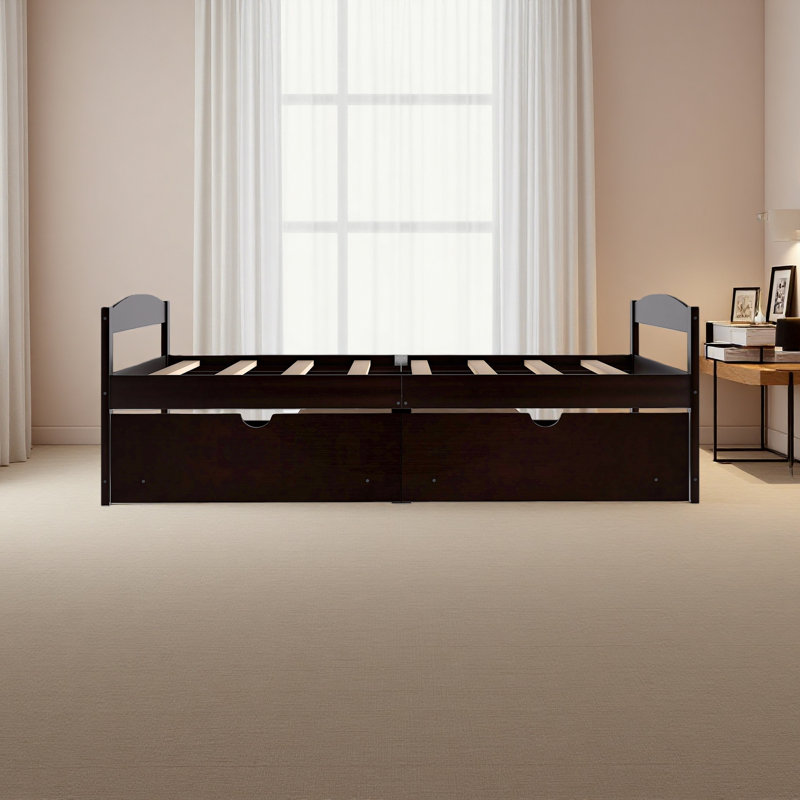 Lit plateforme simple avec deux tiroirs, Espresso