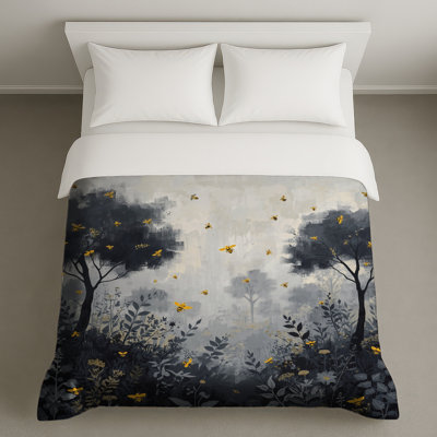 Gray Trees With Bees Duvet Covers