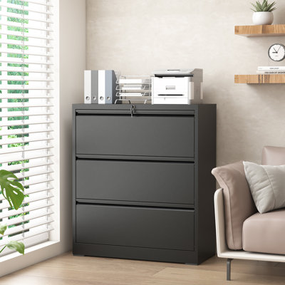 35.43"W 3 Drawer Metal Lateral Filing Cabinet for Home Office - A4/Letter/Legal Size by Ebern Designs