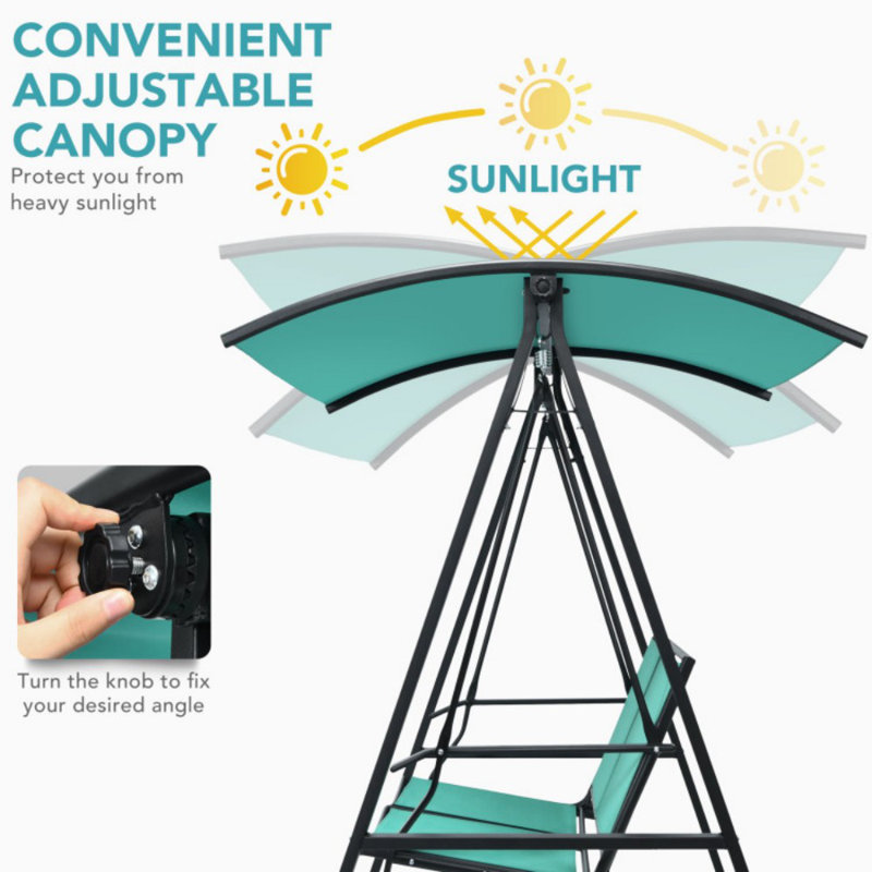 Green 2-Person Steel Frame Patio Swing with Adjustable Canopy
