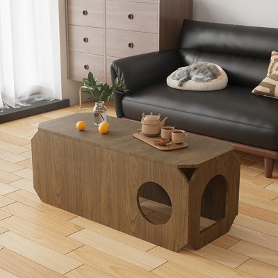 Coffee Tables For Living Room,Pet-Friendly Creative Coffee Table,Rectangle Wood Coffee Table With Holes And Anti-Collision Corners,Combining Pet Entertainment And Living Room Storage Functions
