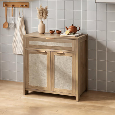 Buffet en bois et rotin