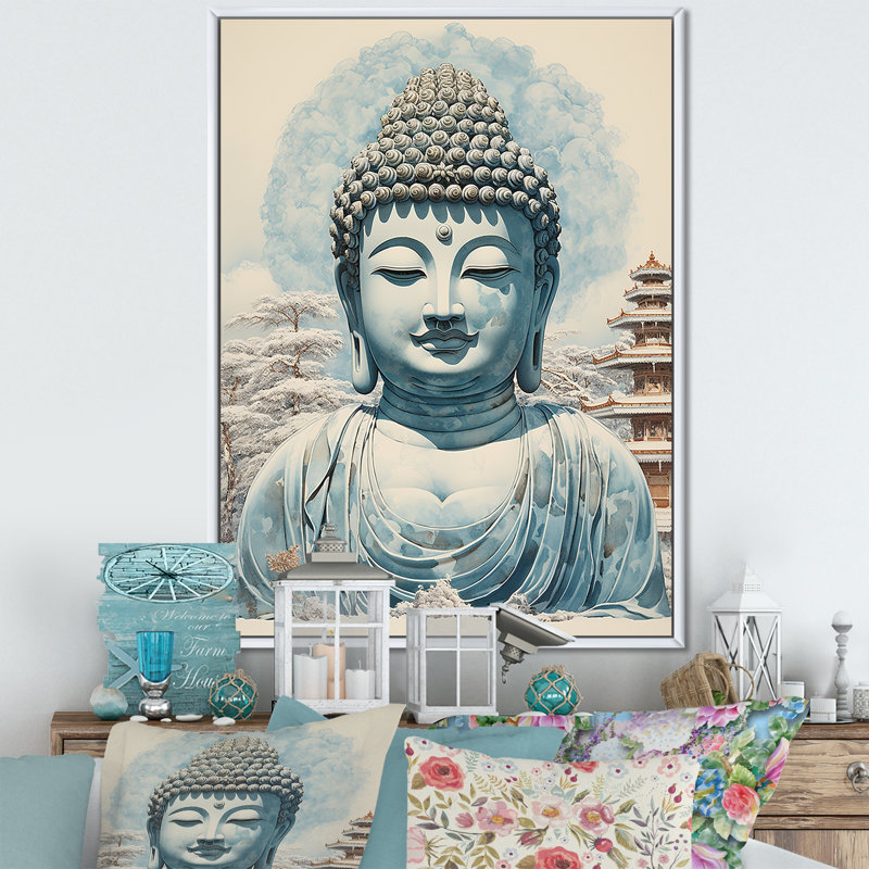 Chef-d'œuvre la grande vague de Budha - reproduction sur toile, H 32 po x l 24 po x P 1 po, Cadre flottant blanc