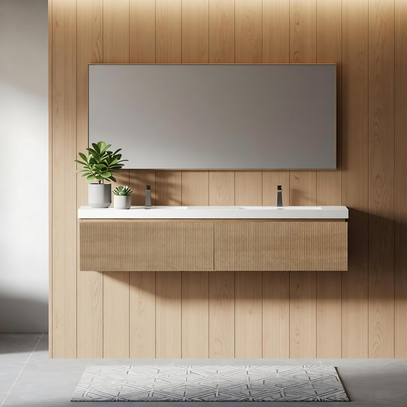 Meuble-lavabo 72 po, Chêne, Blanc