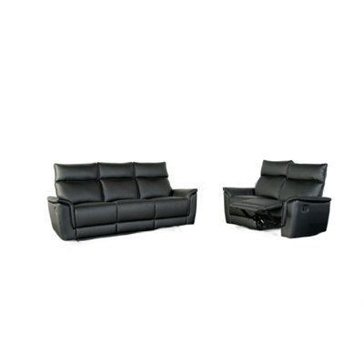 Lenne 2Pc Manual Reclining Sofa And Loveseat Set, Black Vegan Leather