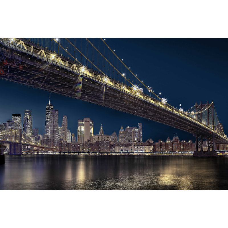 «Ashanjali Manhattan Bridge At Twilight» par Franklin Kearney, reproduction sur toile tendue, H 32 po x l 48 po