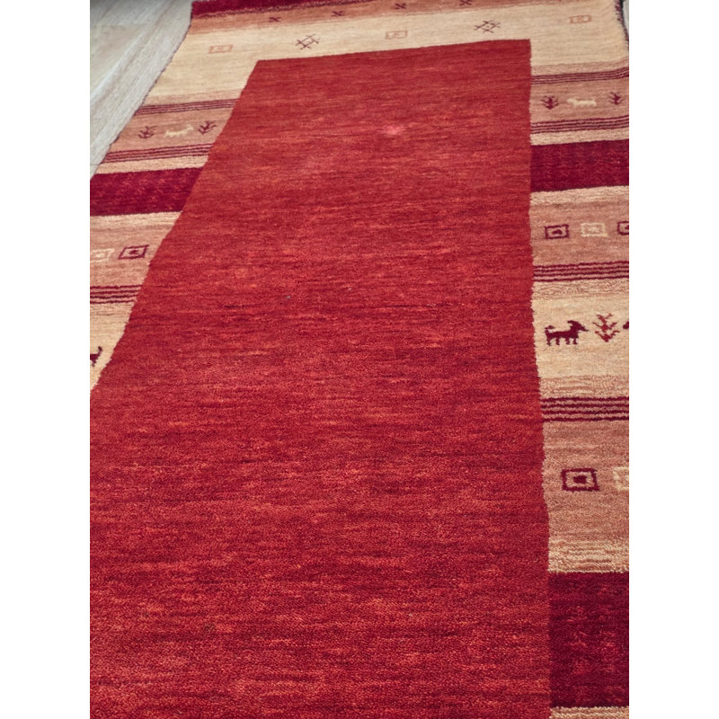 Handloomed Red Gabbeh Tribal Wool Area Rug, 5' x 8'