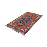 Tapis en laine crème/rouge/bleu 3 pi 1 po x 4 pi 9 po à la main one-of-kind-noué la Colacchio