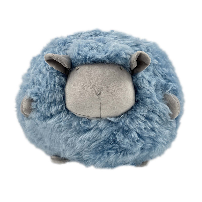 Mongolian Curly Lambskin Plush Sheep Pillow, Blue