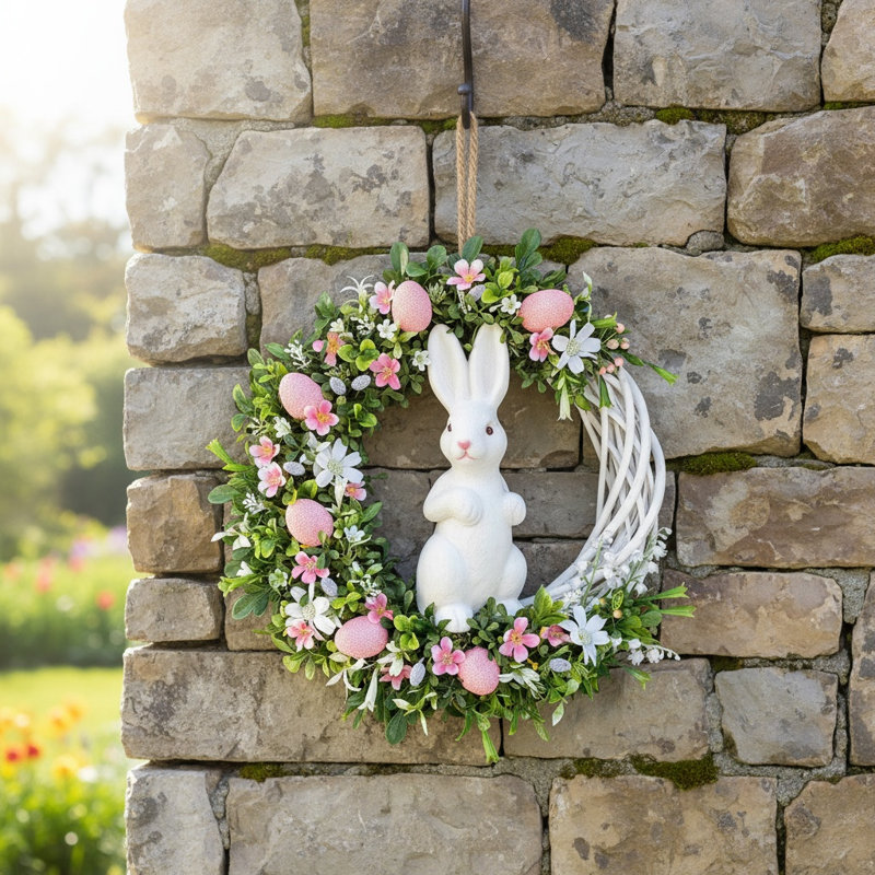 Mignonne couronne de lapin de Pâques 40Cm / 15,74 po Fête de Pâques décoration suspendue