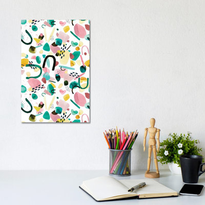 Watercolor Geometric Pieces Green Pink by Ninola Design - Wrapped Canvas Painting
