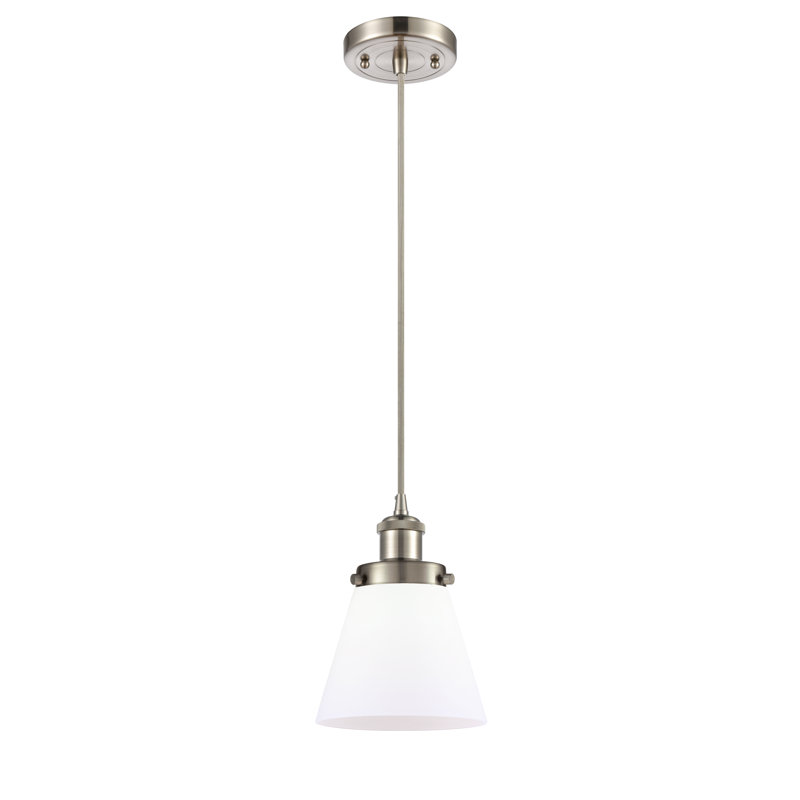 Luminaire suspendu conique à 1 lumière Wilmoth, DEL, Blanc mat, Nickel satiné brossé