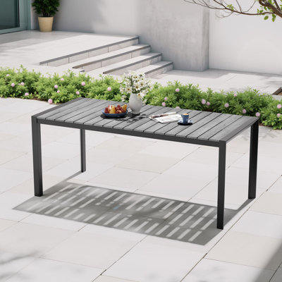 Rectangular Outdoor Dining Table with Umbrella Hole and Aluminum Frame