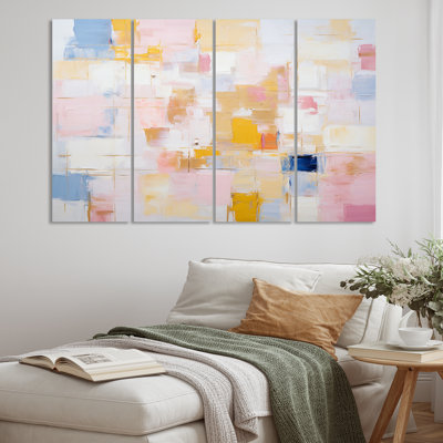 Timeless Moments in Pastel Pink Yellow and Blue - 4 pièces sur toile tendue