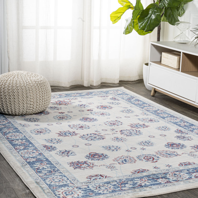 Nandita Modern Persian Vintage Moroccan Traditional Blue/Ivory/Red Rug, Rectangle 4' x 6'