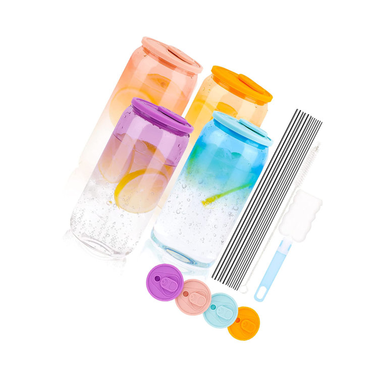 16oz Glass Cups with Lids and Straws ,Smoothie Cup Glass Tumbler with Straw and Lid,Iced Coffee Cup with Lids and Glass Straws ,for Coffee Bar