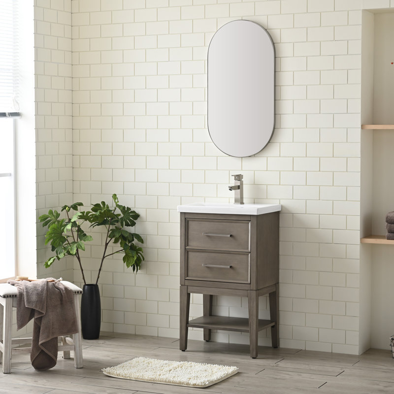 Brodnax 20" Single Bathroom Vanity with Ceramic Top, Heritage Brushed Oak