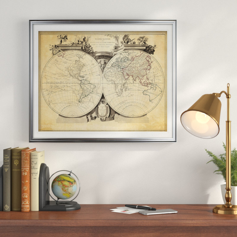 « rétro world map viii antique », impression, Argent, H 31 po x l 43 po x P 1,5 po
