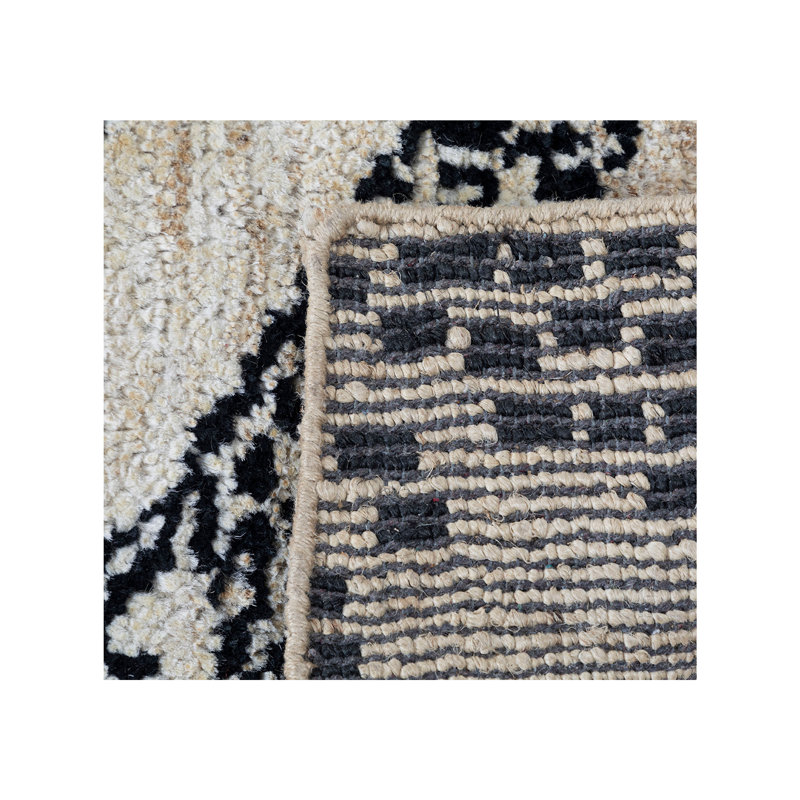 Kundalini Hand-Knotted Area Rug in Beige/Black, Runner 2'6" x 12'