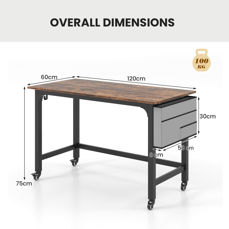 Alyxandra Metal Base Computer Desk, Brown