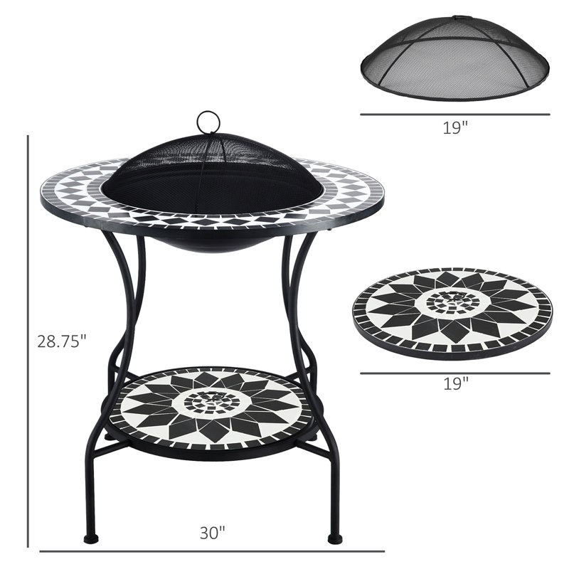 30" Outdoor Fire Pit Dining Table, 3-In-1 Round Wood Burning Fire Pit Bowl, Patio Ice Bucket With Storage Shelf